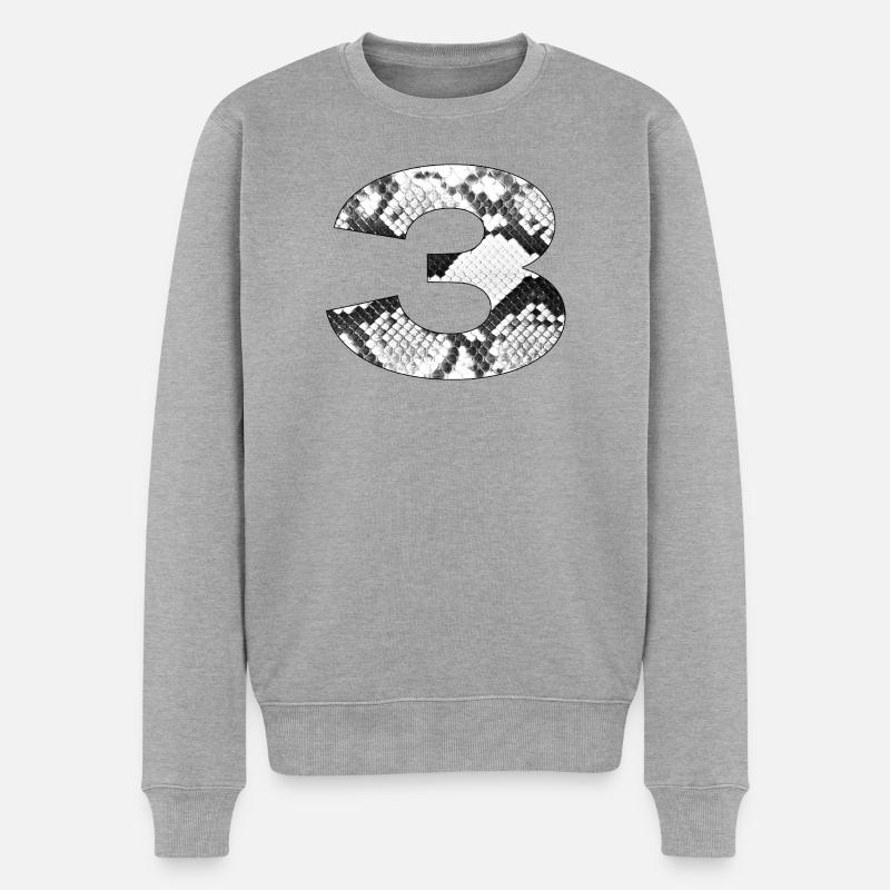 Schlangenleder-Muster Zahl 3 - Männer Premium Bio Pullover - Grau meliert