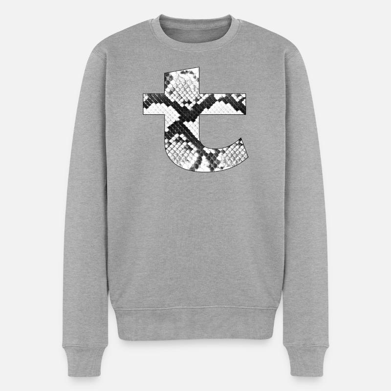 Snake Skin Muster Buchstabe t - Männer Premium Bio Pullover - Grau meliert