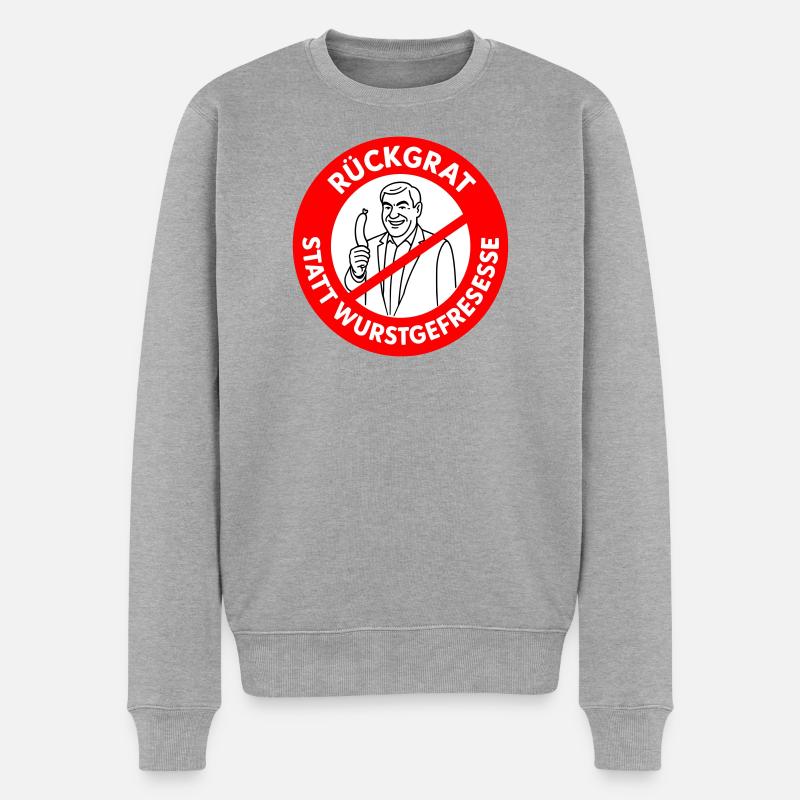 Rückgrat statt Wurstgefresse! Comic-WUNSCHFARBEN - Männer Premium Bio Pullover - Grau meliert