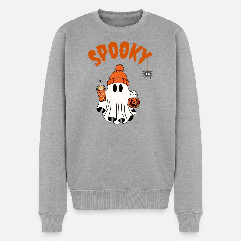 Gruseliger Halloween Geist - Männer Premium Bio Pullover - Grau meliert