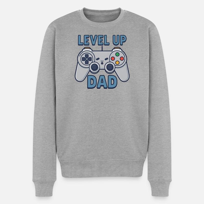 Level Up Dad – Gamer Controller Geschenk - Männer Premium Bio Pullover - Grau meliert