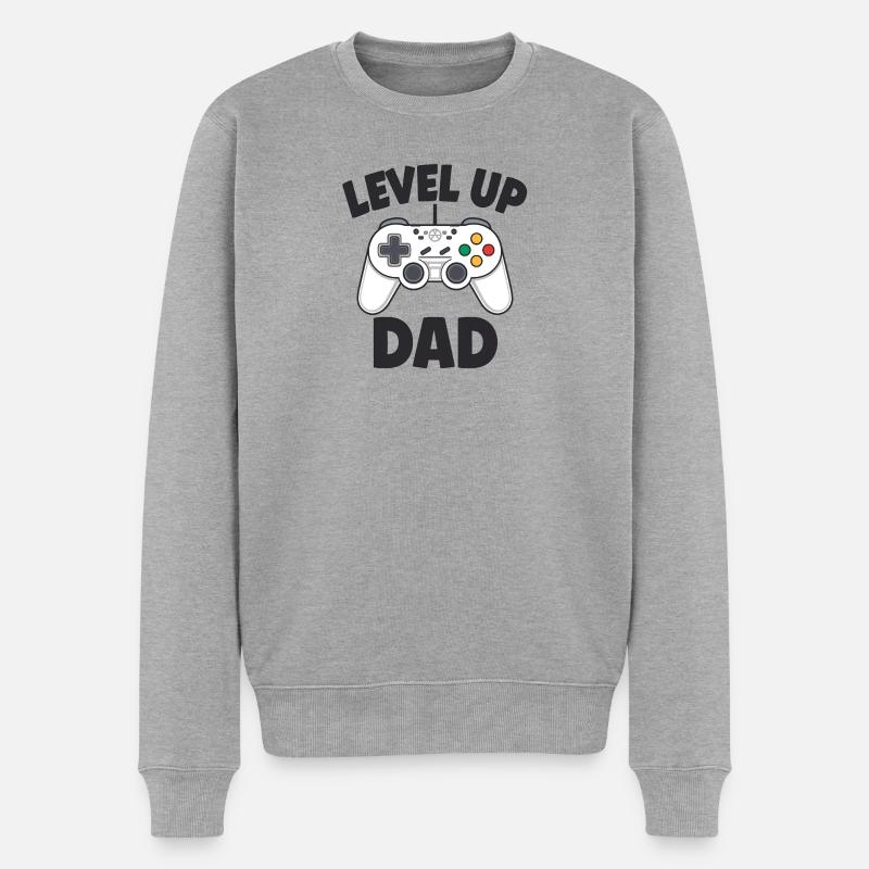 Level Up Dad – Weihnachts Gamer Geschenk - Männer Premium Bio Pullover - Grau meliert