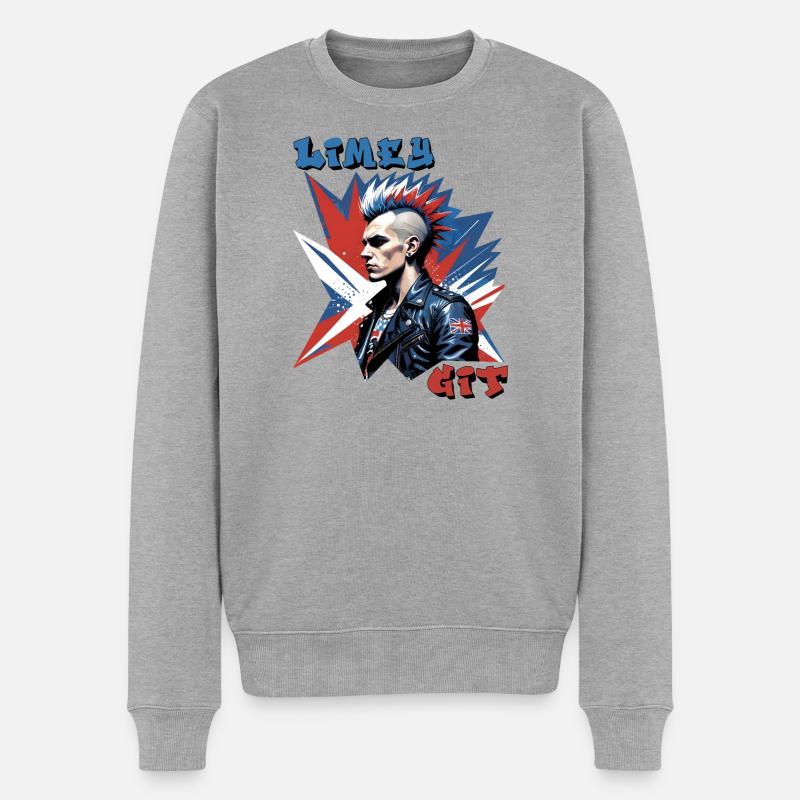 Limey Git Grafik im britischen Punk-Stil - Männer Premium Bio Pullover - Grau meliert