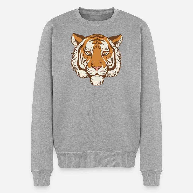 Retro Tiger – König des koreanischen Waldes - Männer Premium Bio Pullover - Grau meliert