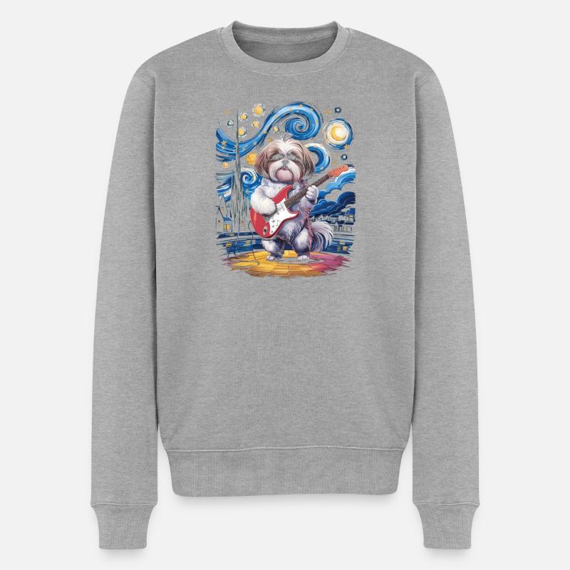 Starry Night Shih Tzu - Männer Premium Bio Pullover - Grau meliert