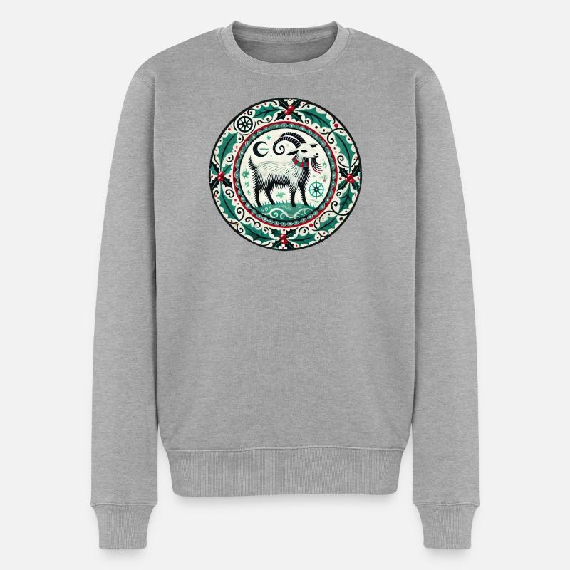 Festliche Ziege mit Stechpalmen- und Seemotiven - Männer Premium Bio Pullover - Grau meliert
