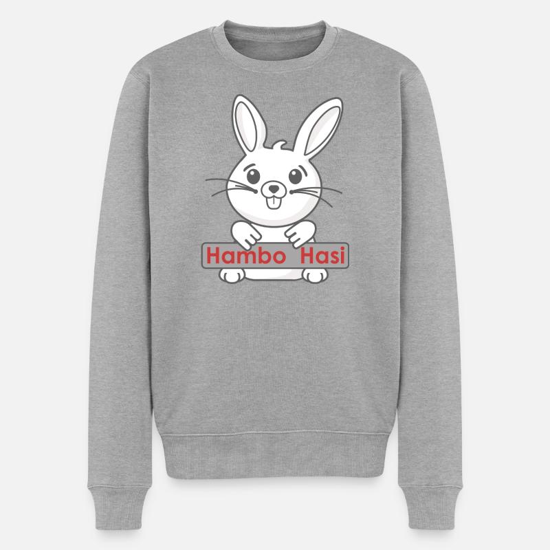 Lapin souriant avec logo - Pull Premium bio Homme - gris chiné