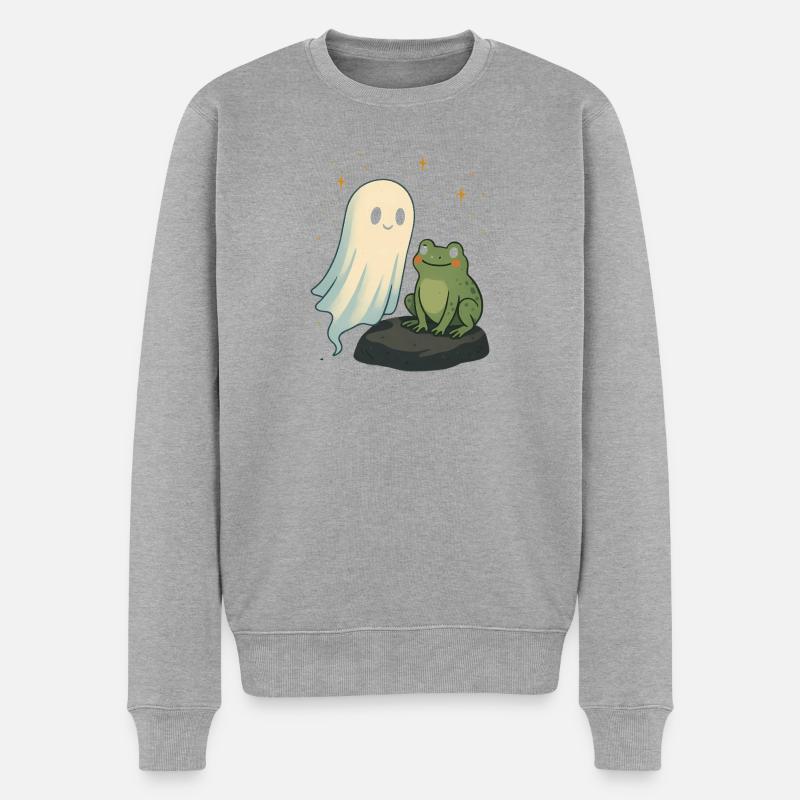 Geist und Frosch Nachtmotiv - Männer Premium Bio Pullover - Grau meliert
