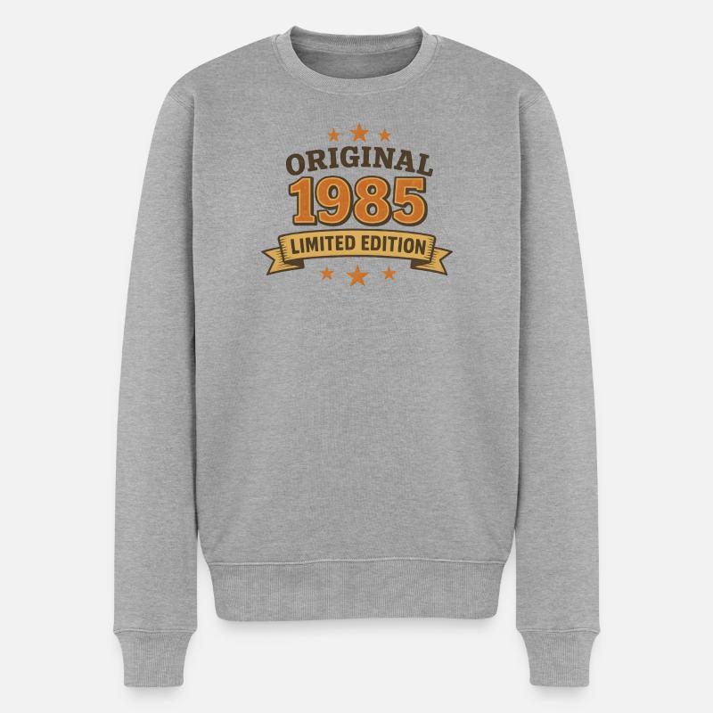 Vintage 1985 Limited Edition Design - Männer Premium Bio Pullover - Grau meliert