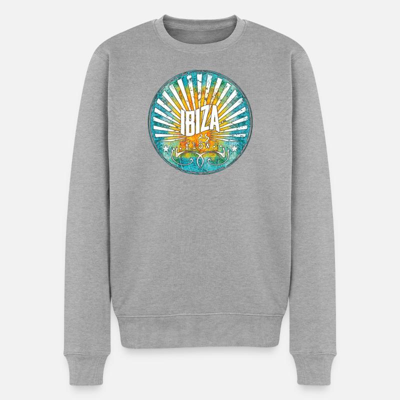 Ibiza Flow Sonnenaufgang Design - Männer Premium Bio Pullover - Grau meliert