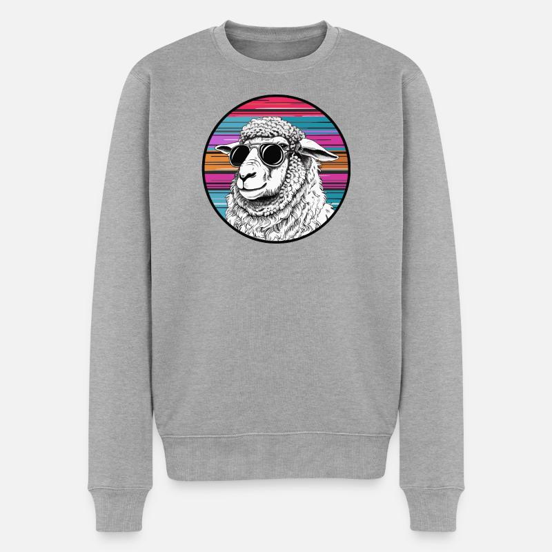 Lamasurfer mit Sonnenbrille - Männer Premium Bio Pullover - Grau meliert
