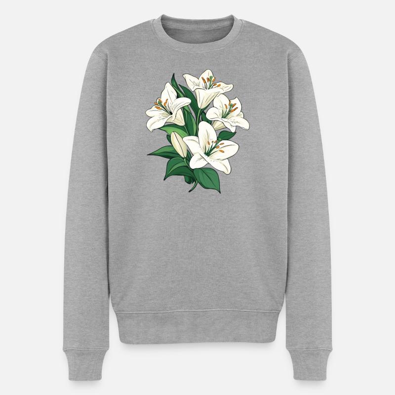 Lilien weiss illustration Grafik - Männer Premium Bio Pullover - Grau meliert