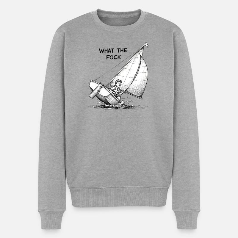 What the Fock – Segelboot Cartoon - Männer Premium Bio Pullover - Grau meliert