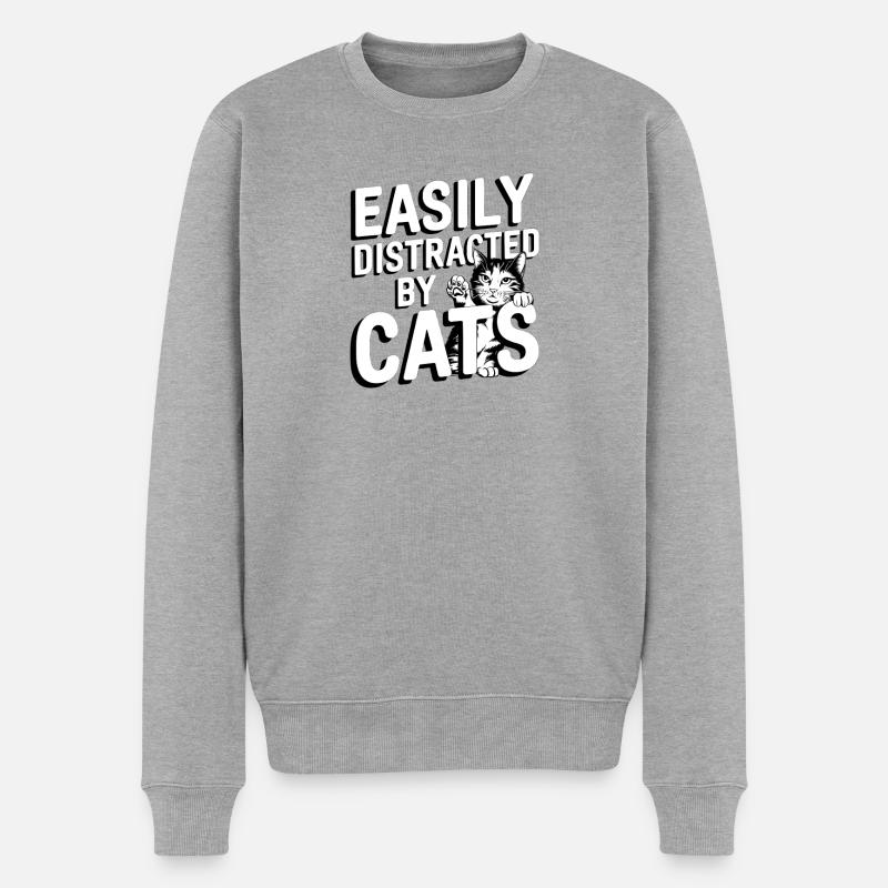 Leicht von Katzen ablenkbar - Männer Premium Bio Pullover - Grau meliert