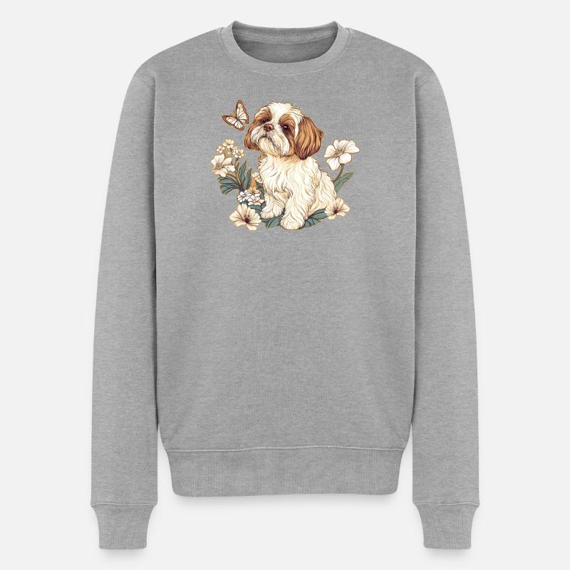 Shih Tzu - Männer Premium Bio Pullover - Grau meliert