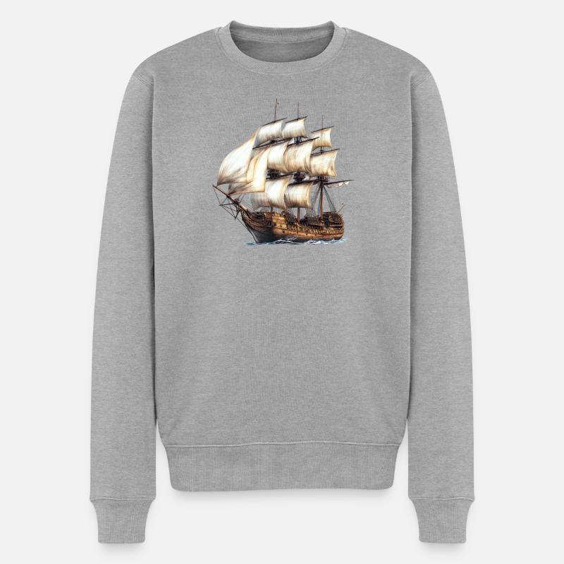 Historisches Segelschiff Segelkunst - Männer Premium Bio Pullover - Grau meliert