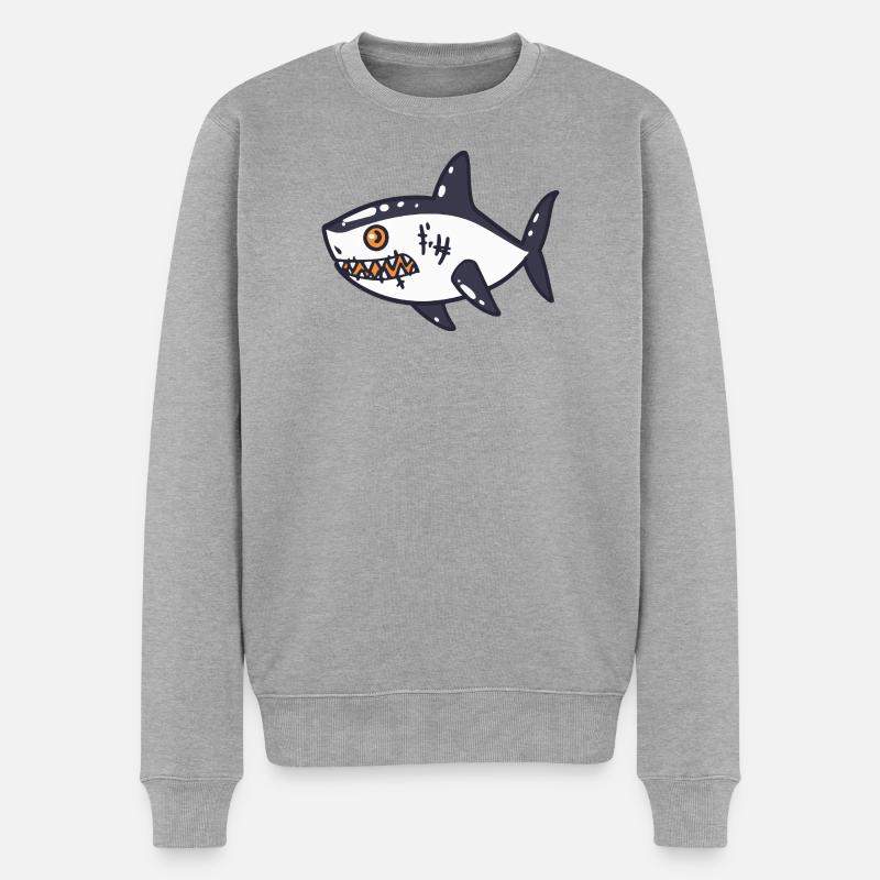 requin Halloween bande dessinée drôle - Pull Premium bio Homme - gris chiné