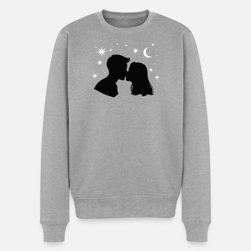 Moonlit Kuss Silhouette - Männer Premium Bio Pullover - Grau meliert