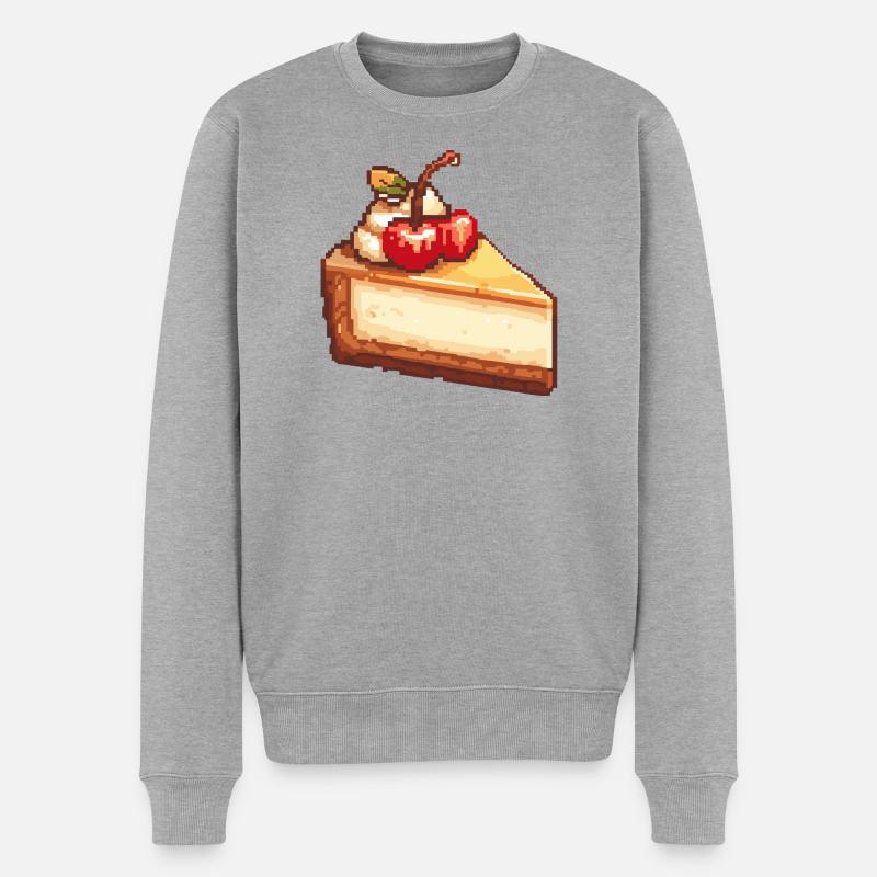 Pixel Käsekuchen mit Kirsche - Männer Premium Bio Pullover - Grau meliert