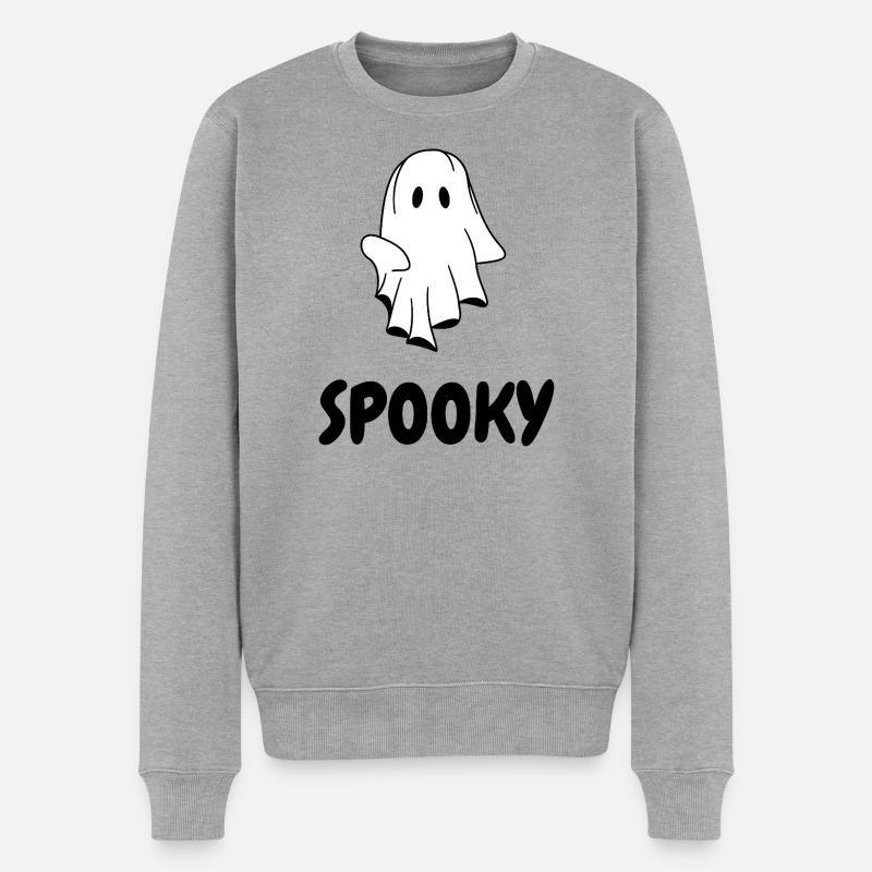 SPOOKY  |  Halloween T-Shirt mit Geist - Männer Premium Bio Pullover - Grau meliert