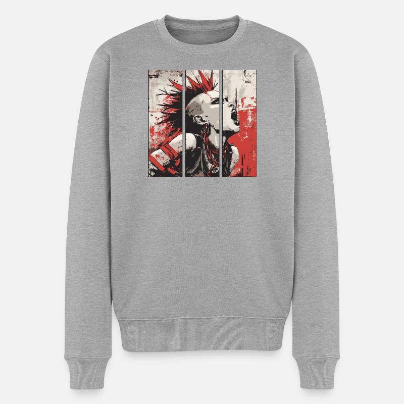 Punkrock Mädchen - Männer Premium Bio Pullover - Grau meliert