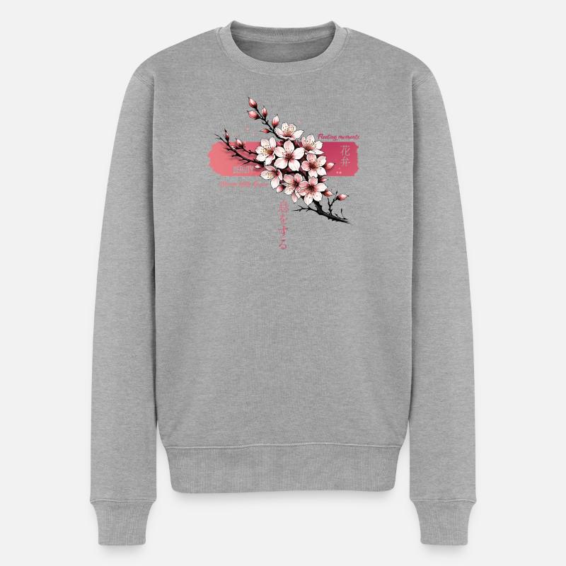 Erröten Sakura Blüte auf Rosa - Männer Premium Bio Pullover - Grau meliert