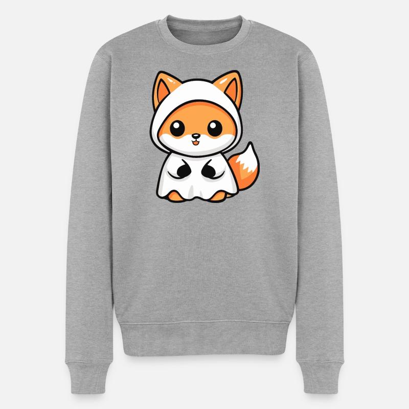 Fuchs Halloween Geist - Männer Premium Bio Pullover - Grau meliert