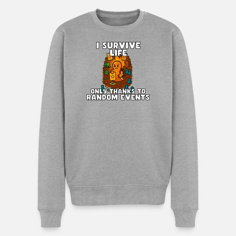 Das Leben durch zufällige Ereignisse überleben - Männer Premium Bio Pullover - Grau meliert