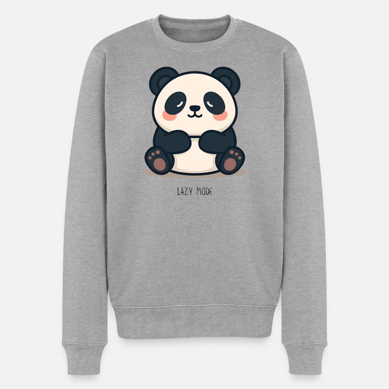 Panda Cartoon T-Shirt – Lazy Mode - Männer Premium Bio Pullover - Grau meliert