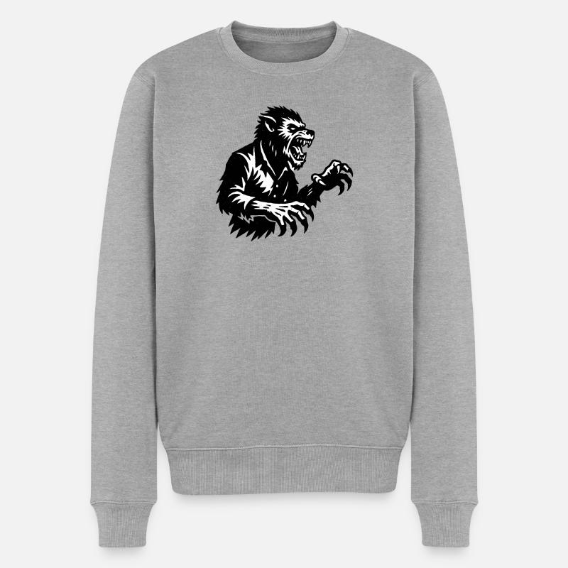 Werwolf Silhouette Schwarzweiß - Männer Premium Bio Pullover - Grau meliert