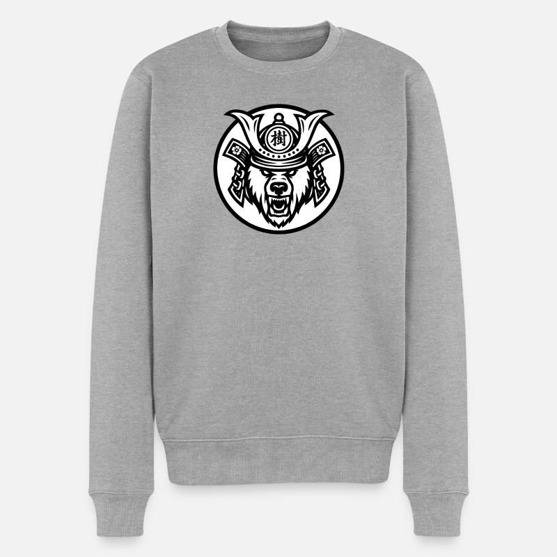 Samurai Bär Ju-1 - Männer Premium Bio Pullover - Grau meliert