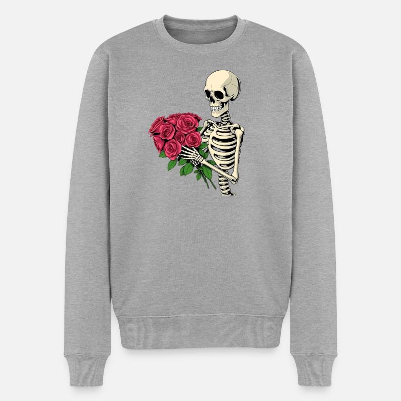Skelett mit Rosen - Männer Premium Bio Pullover - Grau meliert