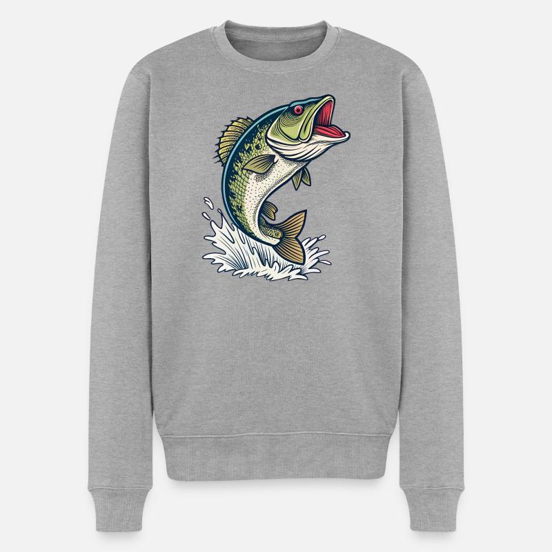 Bass Splash Angeln Illustration - Männer Premium Bio Pullover - Grau meliert