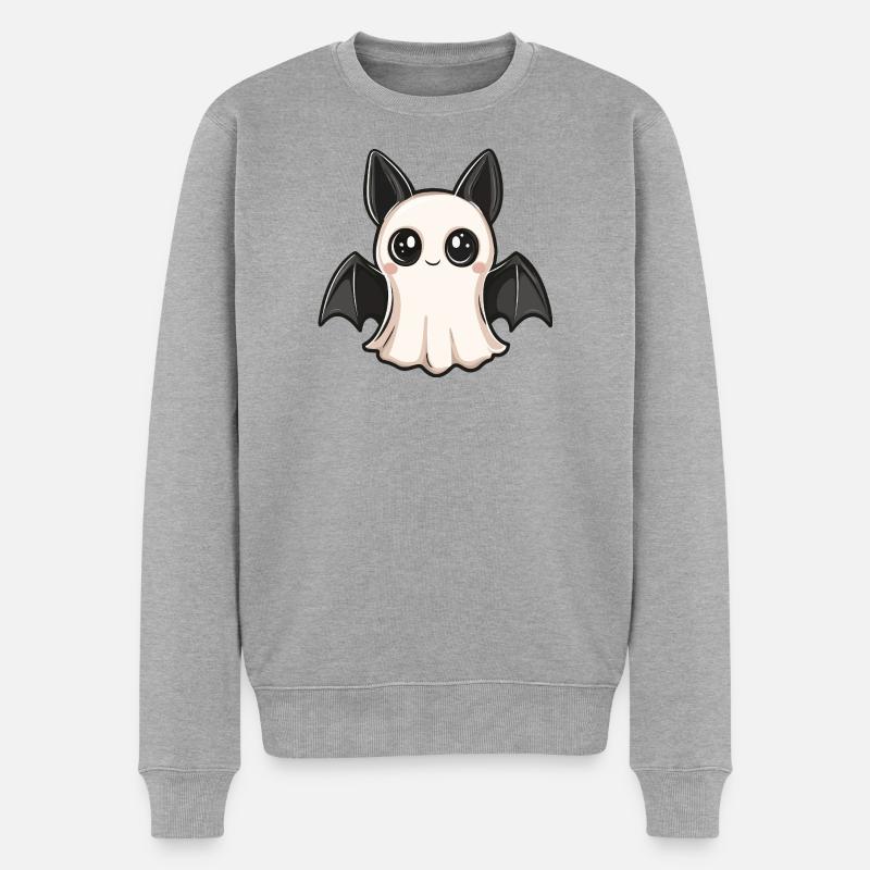 Fledermaus Halloween Geist - Männer Premium Bio Pullover - Grau meliert