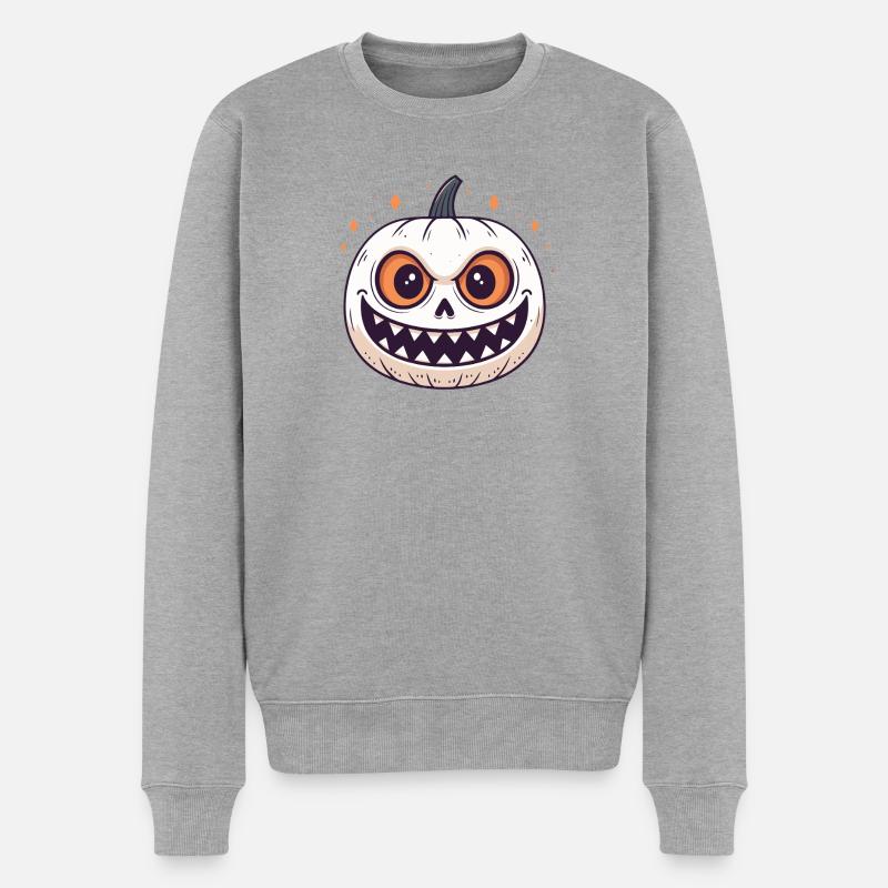 Kürbis Spooky Smile - Männer Premium Bio Pullover - Grau meliert