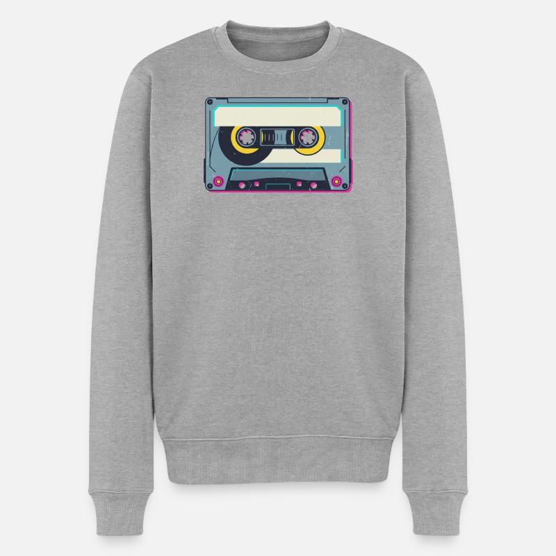 Retro Kassette - Männer Premium Bio Pullover - Grau meliert