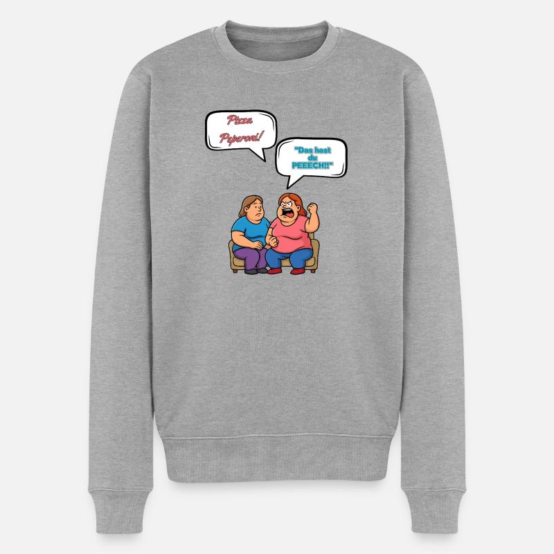Pizza Streit Cartoon Pepperoni - Männer Premium Bio Pullover - Grau meliert