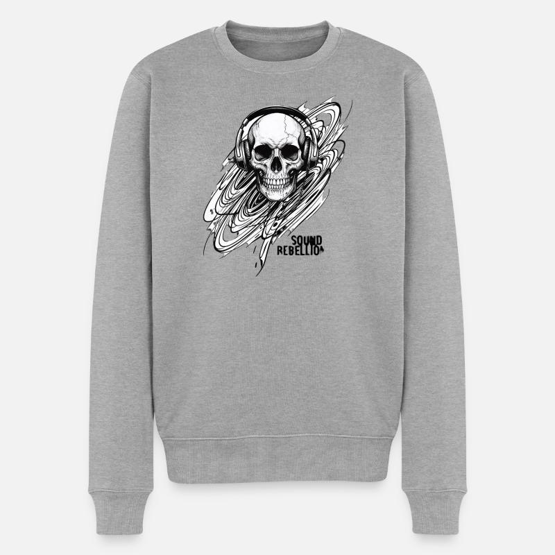 skull_headphones_upscaled_-1- - Männer Premium Bio Pullover - Grau meliert