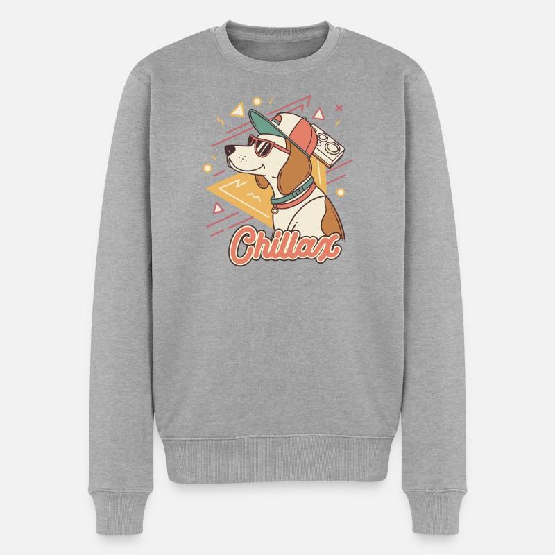 Chillax Hund Retro - Männer Premium Bio Pullover - Grau meliert