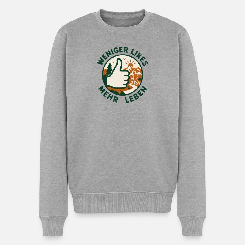 Weniger Likes mehr Leben! - Männer Premium Bio Pullover - Grau meliert