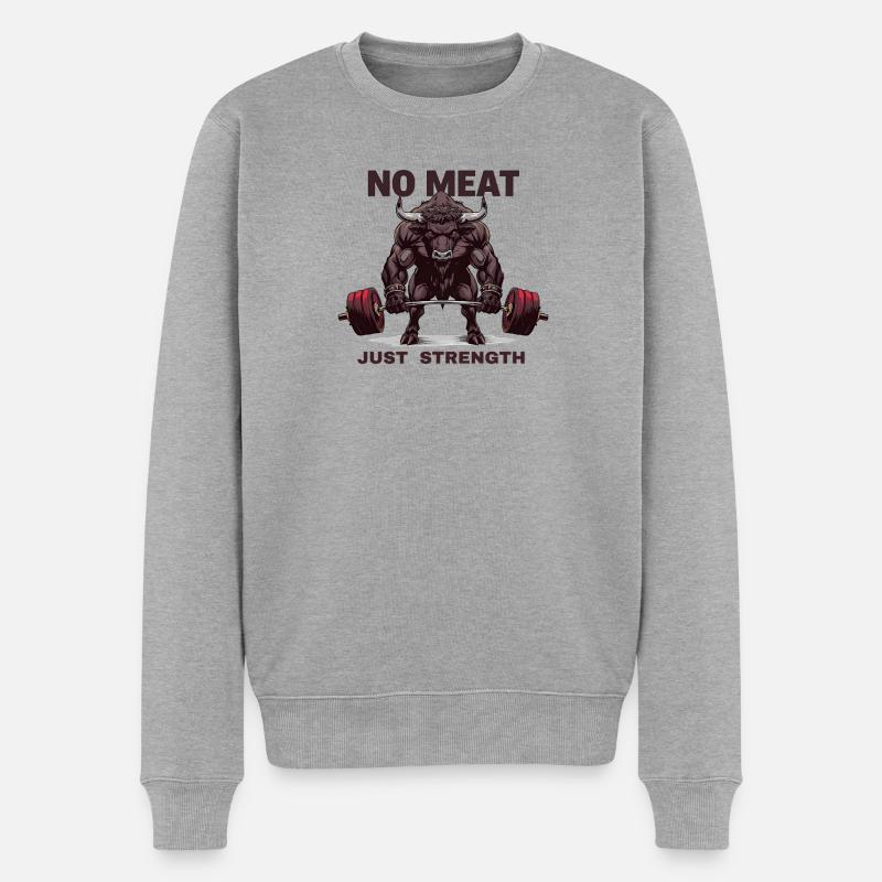 No Meat Just Strength Bull Gym Design - Männer Premium Bio Pullover - Grau meliert
