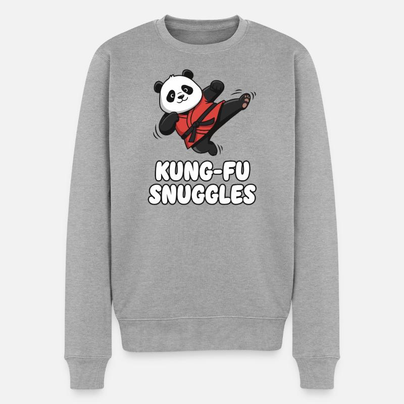 Kung Fu Panda Snuggles - Männer Premium Bio Pullover - Grau meliert
