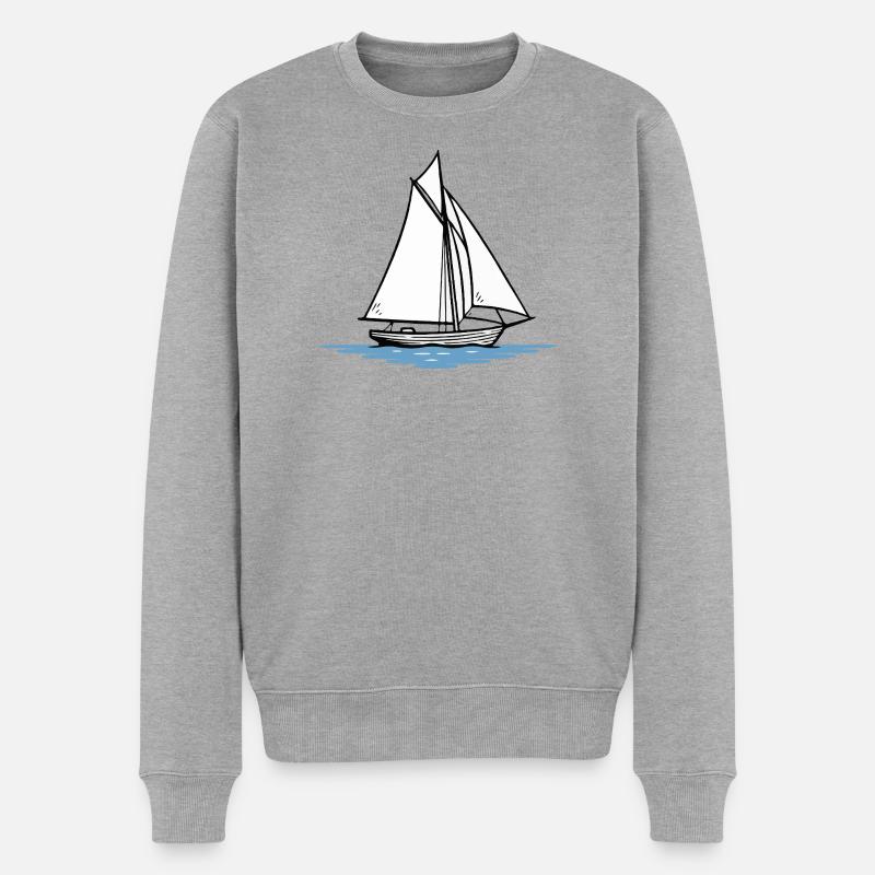 Minimalistische Segelboot-Silhouette - Männer Premium Bio Pullover - Grau meliert