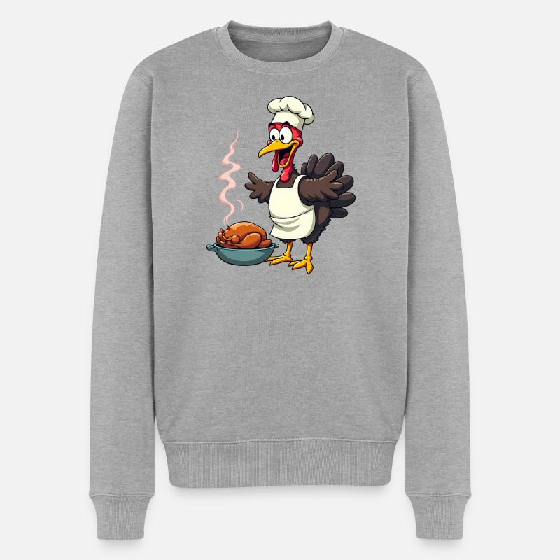 Thanksgiving Truthahn Koch - Männer Premium Bio Pullover - Grau meliert