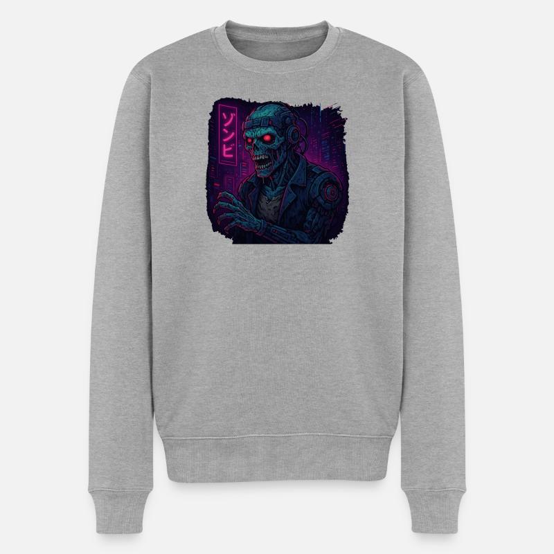 Cyberpunk Undead Warrior - Männer Premium Bio Pullover - Grau meliert