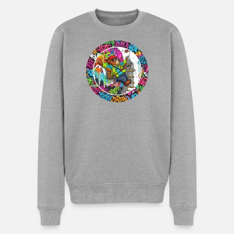 Graffiti Bär am Kletterturm - Männer Premium Bio Pullover - Grau meliert