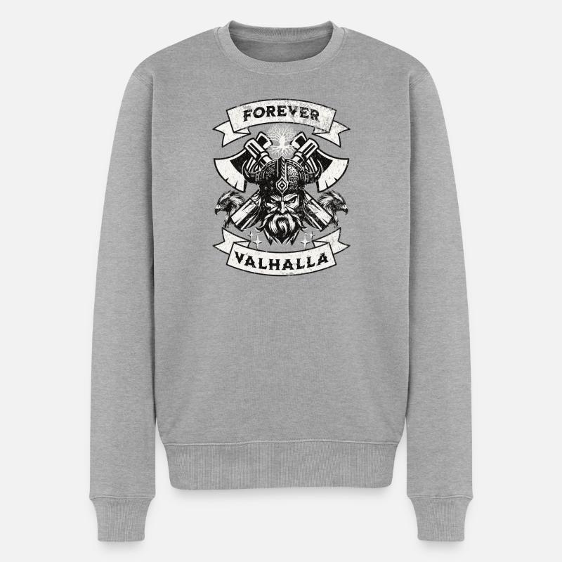 Forever Valhalla Wikinger Design - Männer Premium Bio Pullover - Grau meliert