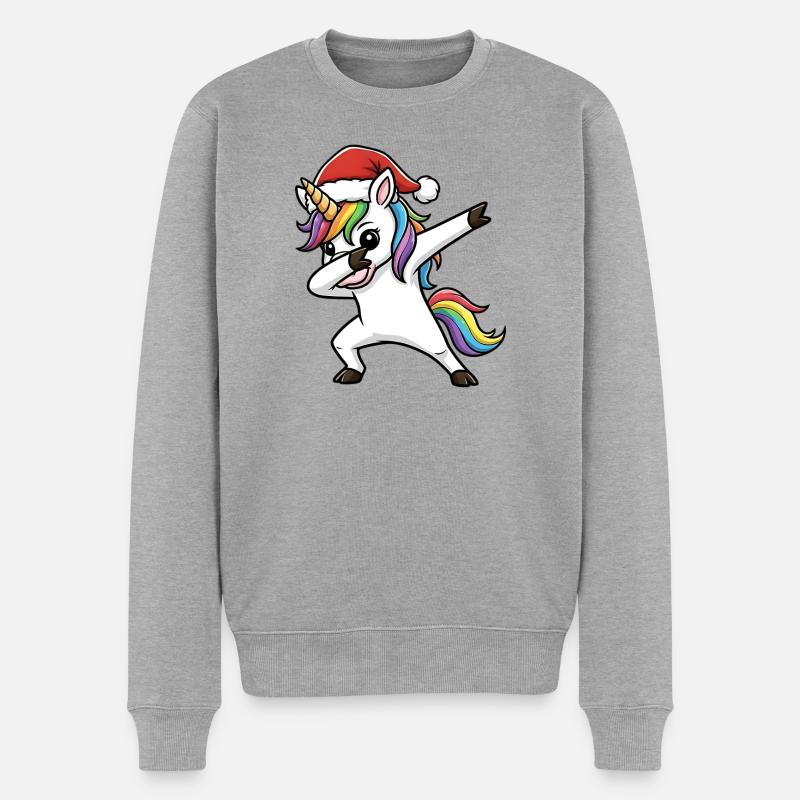 Weihnachts Einhorn Dab - Männer Premium Bio Pullover - Grau meliert
