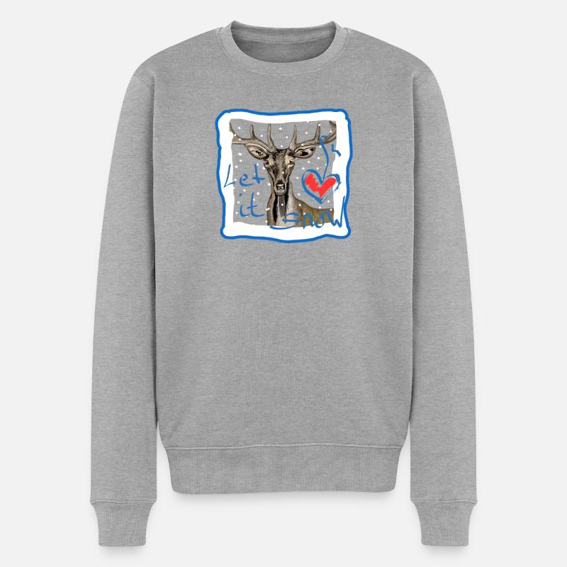 Hirschmotiv let it snow  - Männer Premium Bio Pullover - Grau meliert