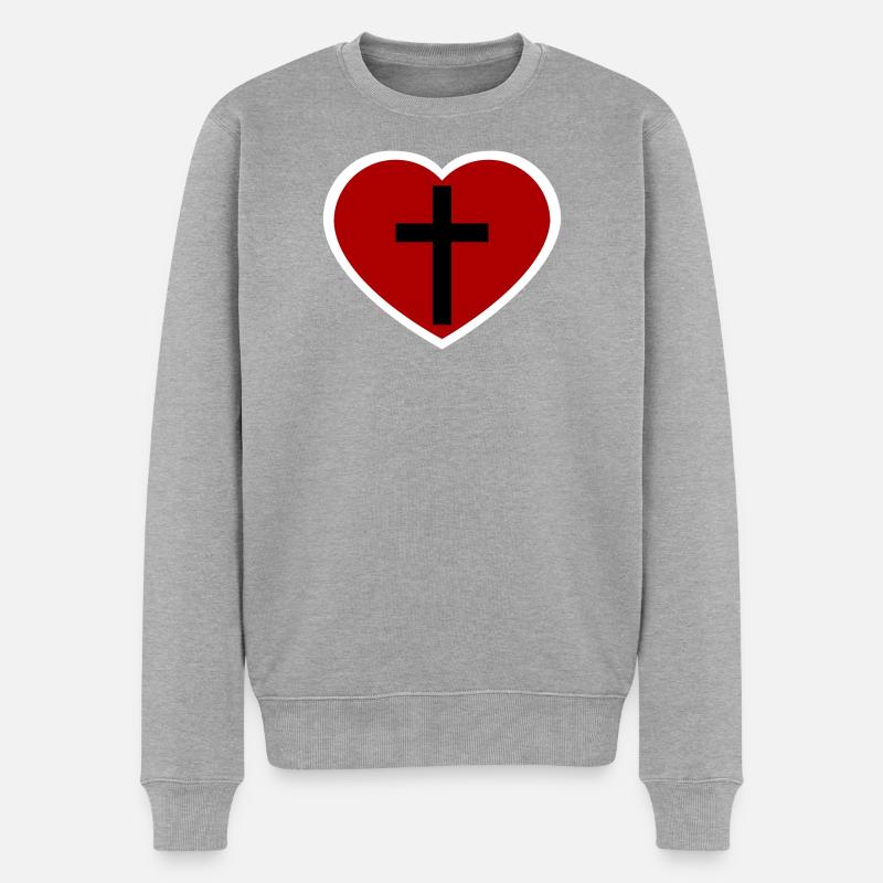 Kreuz und Herz - Männer Premium Bio Pullover - Grau meliert